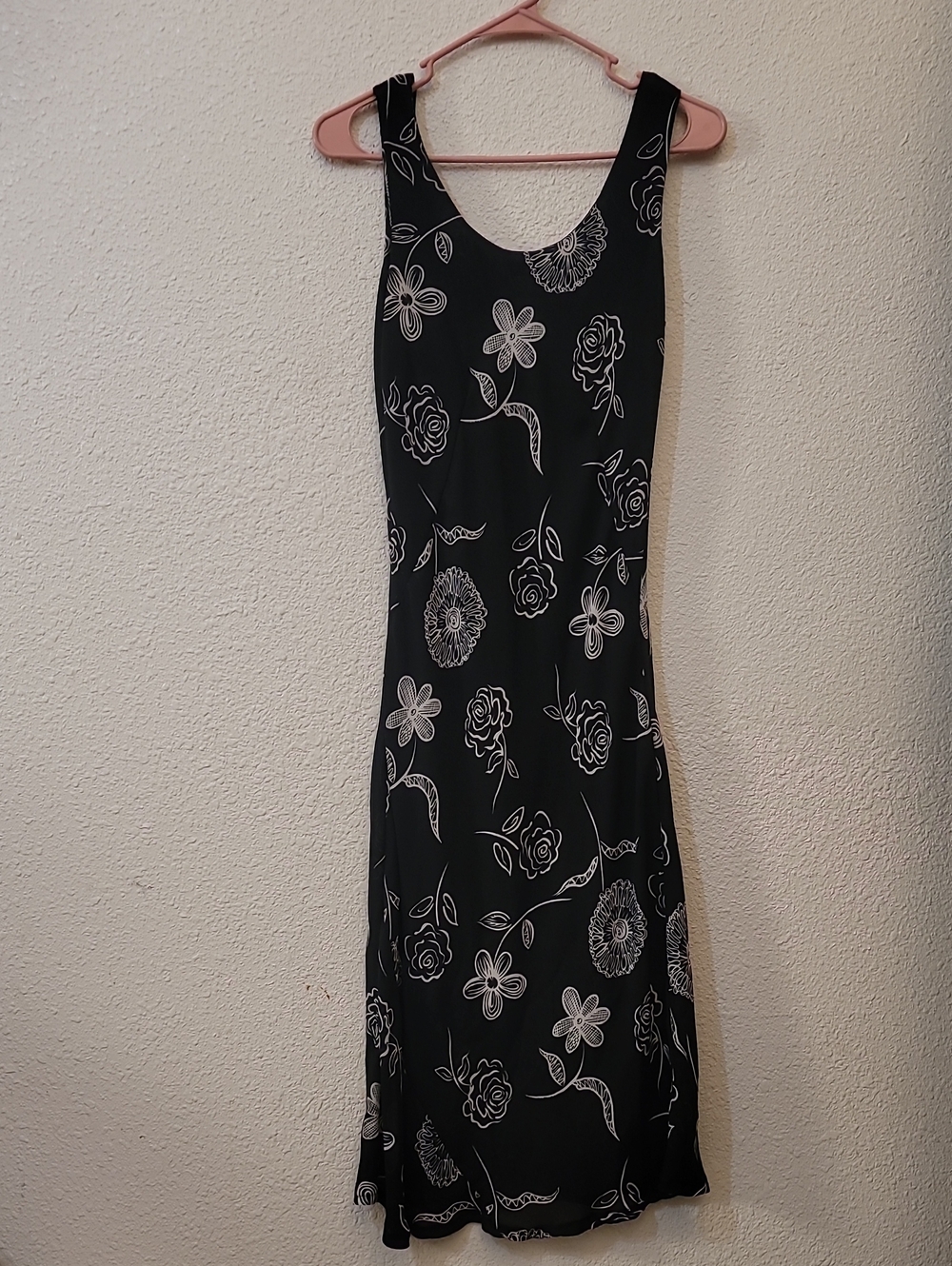 Classic Black and White Floral Midi Dress